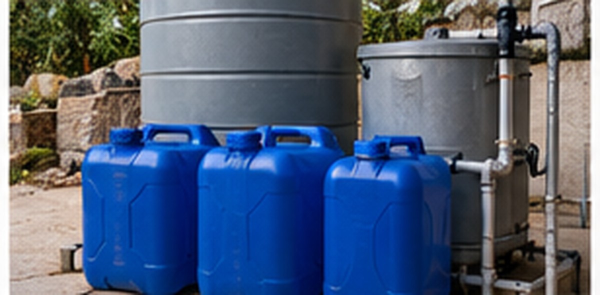 Recipientes de almacenamiento de agua. Imagen ilustrativa aportada; no identifica un modelo probado.