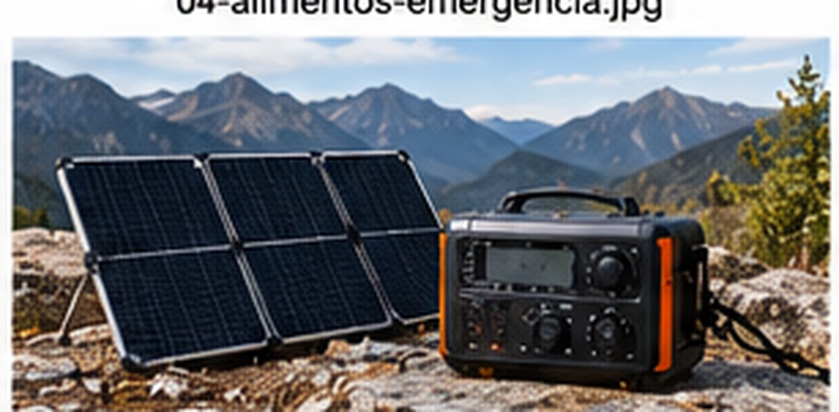 Paneles solares portátiles y estación de energía. Imagen ilustrativa aportada; no identifica un modelo probado.