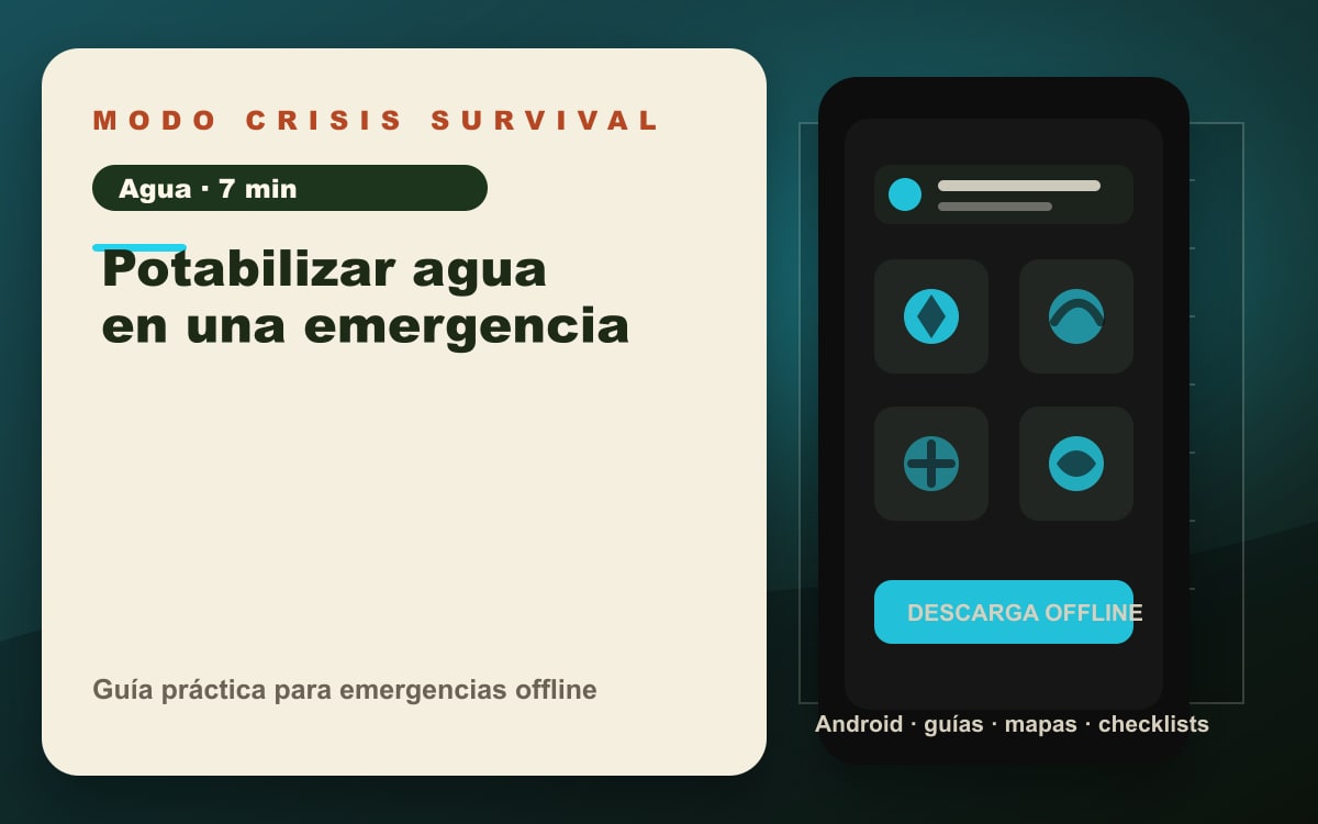 Agua, filtro y recipientes limpios preparados para emergencia