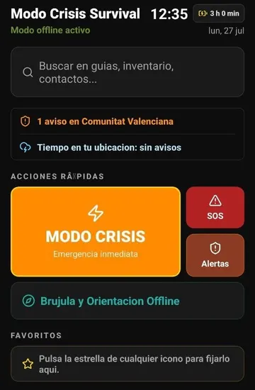 Pantalla de inicio de Modo Crisis Survival para Android