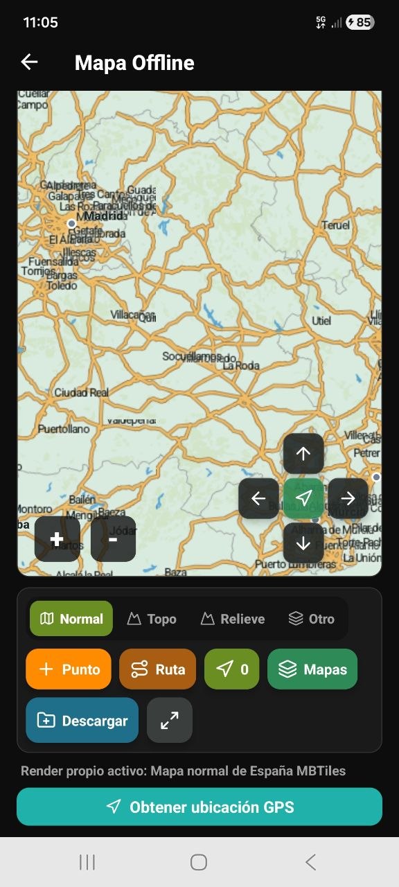Pantalla de mapa offline de la app con el botón Descargar visible