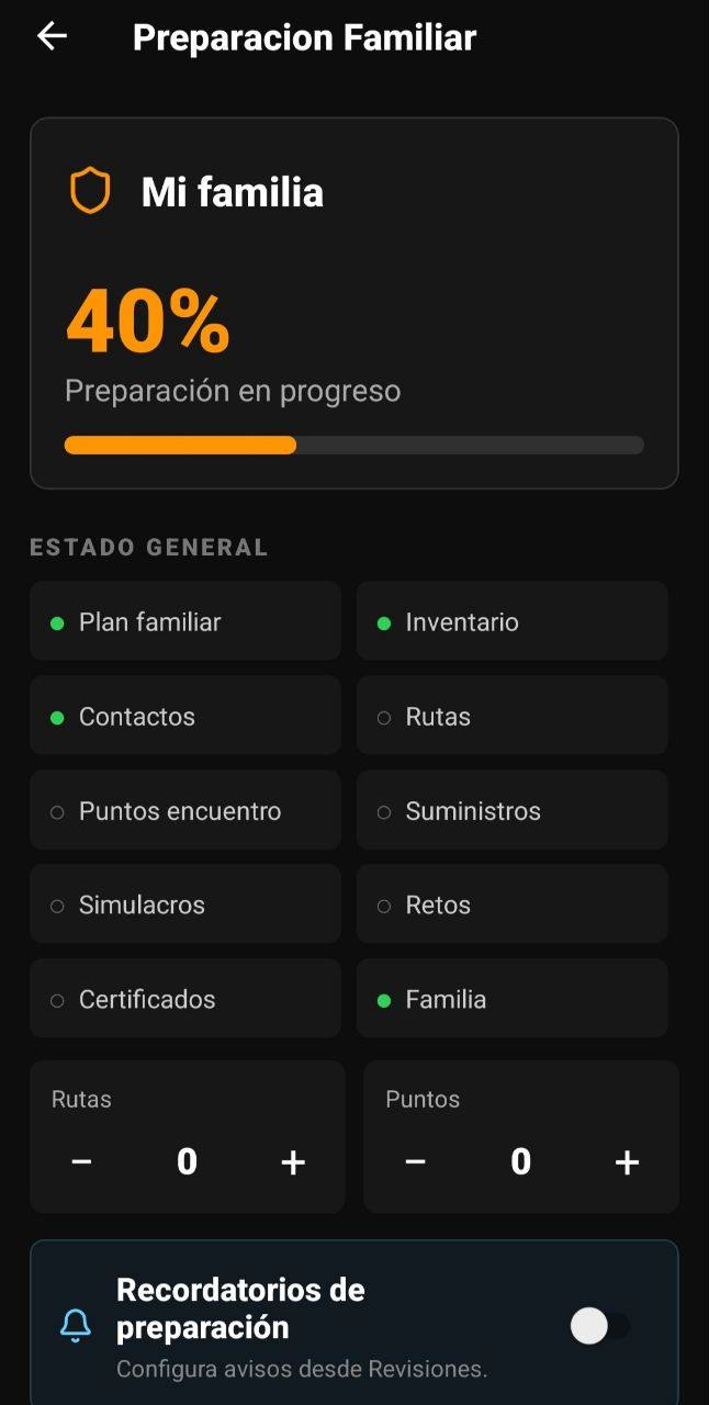 Pantalla de herramientas con Preparación Familiar