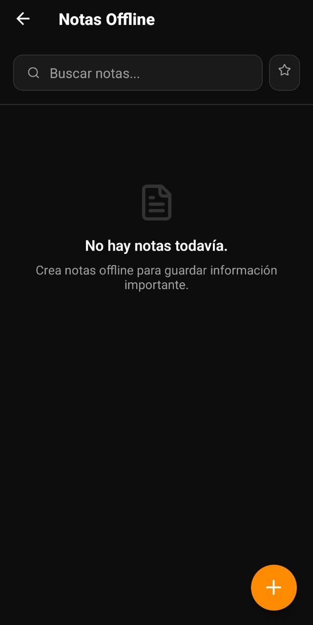 Pantalla de Notas Offline con buscador, favoritos y creación de notas locales
